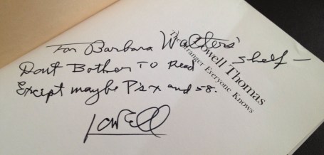 Lowell Thomas's inscription to Barbara Walters